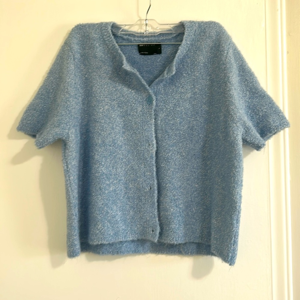 Fluffy knit cropped button down cardigan